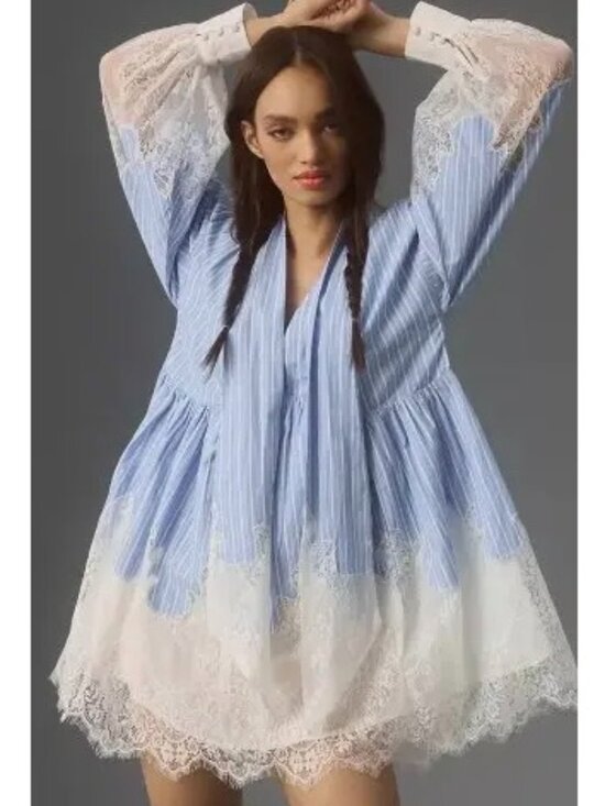 Maeve Dresses & Skirts - Maeve V-Neck Ombre Lace Mini Shirt Dress size US 4 EUR 36 UK 8 Striped